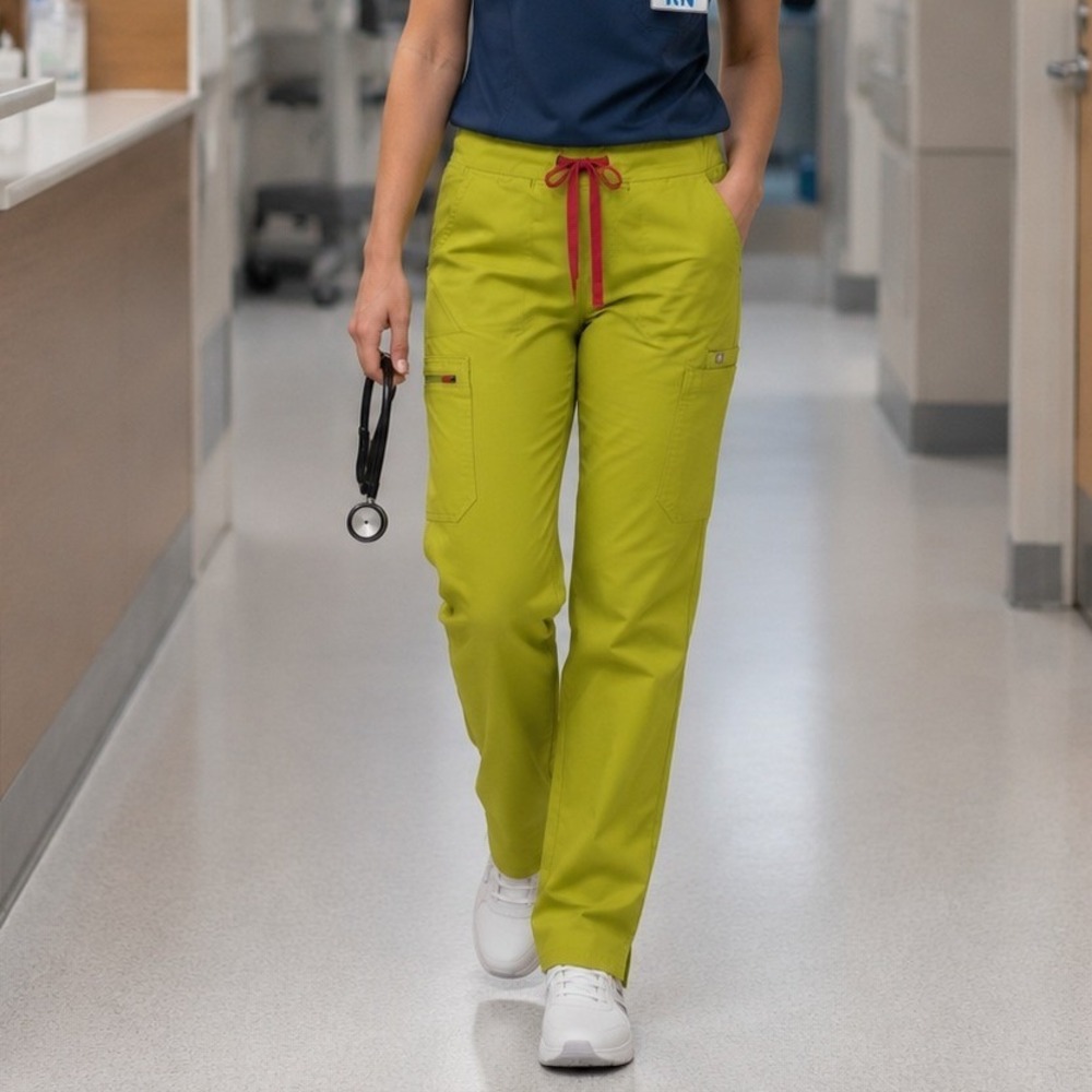 FIGS Yola Yoga High Rise Scrub Pants Chartreuse Green Womens Small